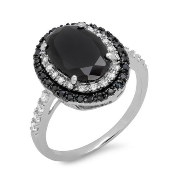 Luxury 925 Silver Ring Oval Cut Black Sapphire